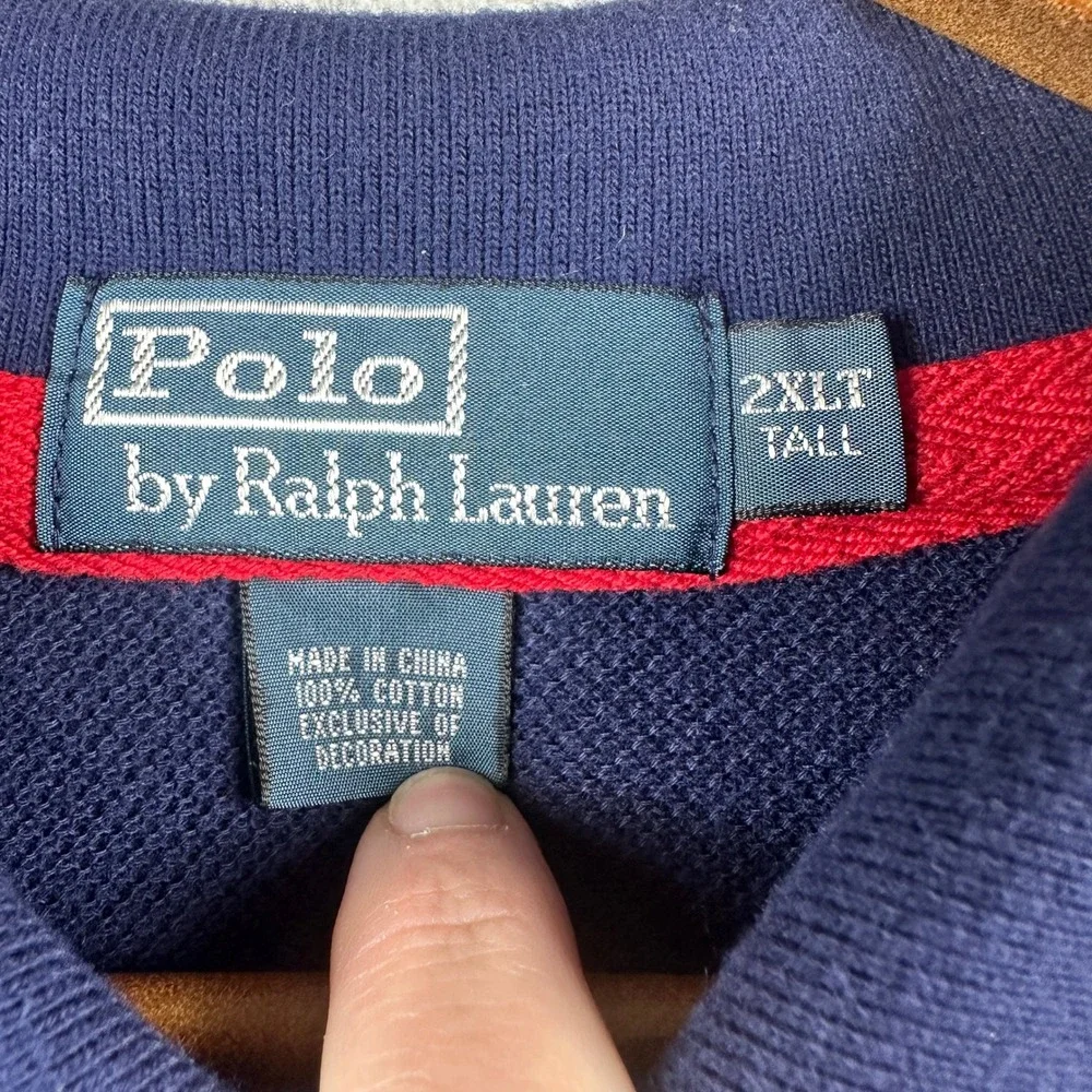 Polo Ralph Lauren‎ Mens 2XLT Tall Navy Blue Red Colorblock Pique Polo Shirt